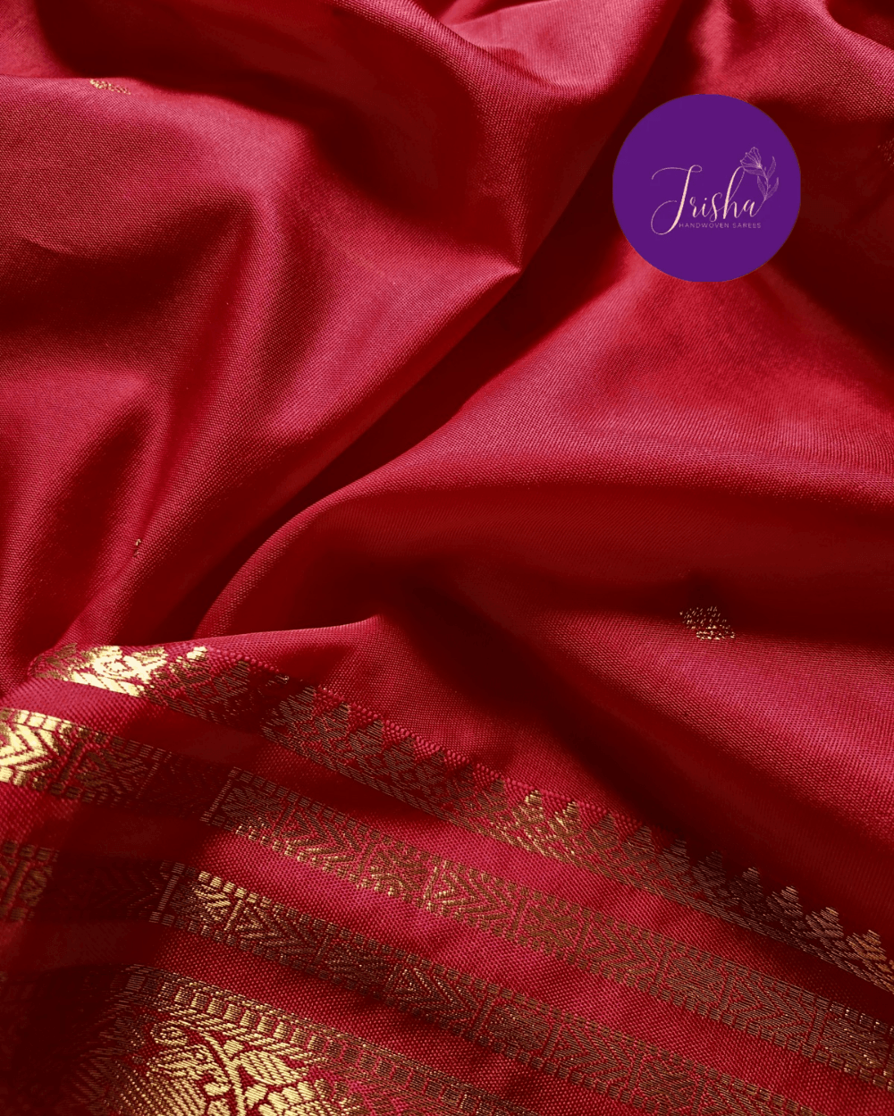 Kanchipuram / Kanjivaram Silk Saree Red Colour - Image 9